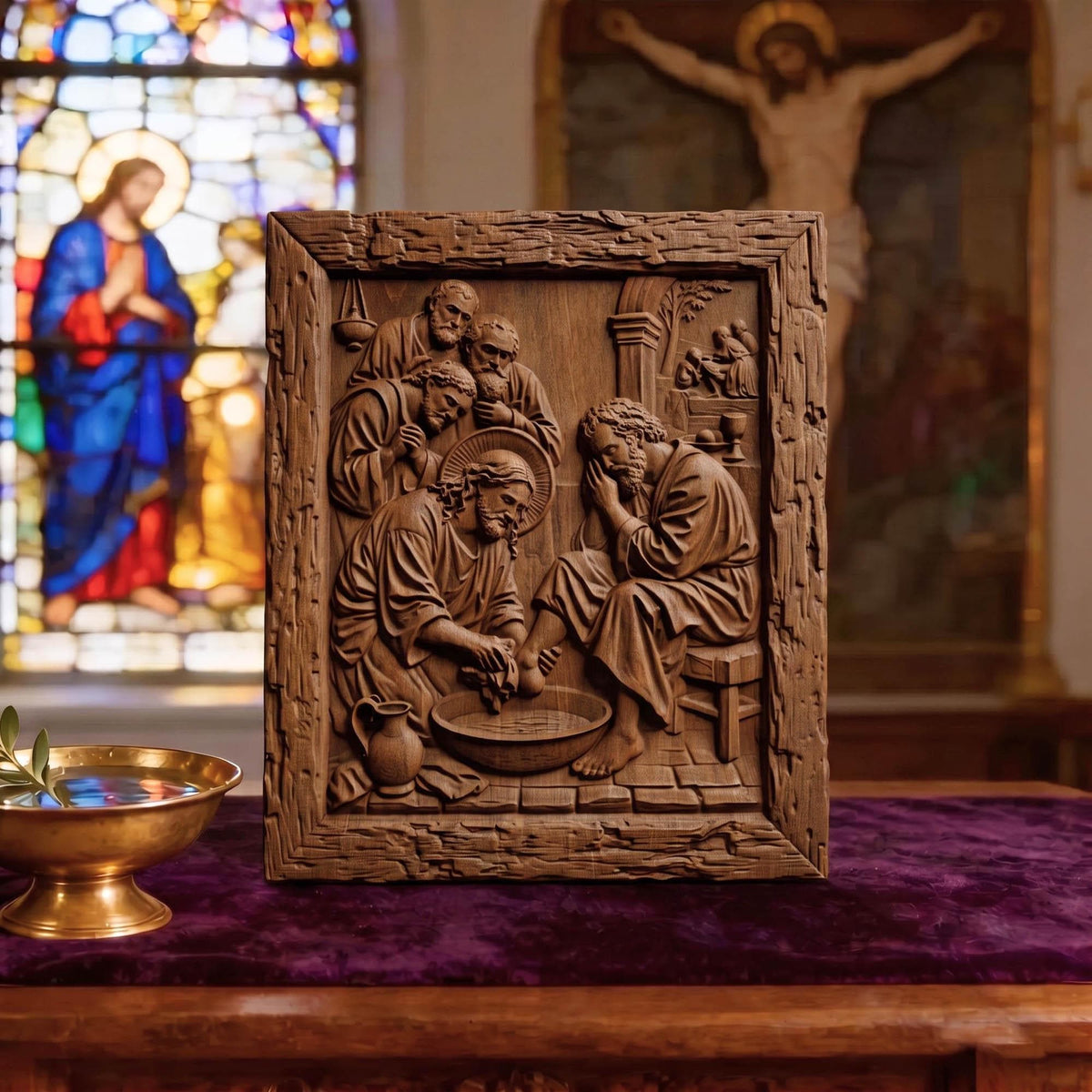 Jesus Christ Washes His Disciple’s Feet Wooden Carved Handmade Christian Icon  Byzantine Greek Orthodox Home Decor Cretan Holy Carvings