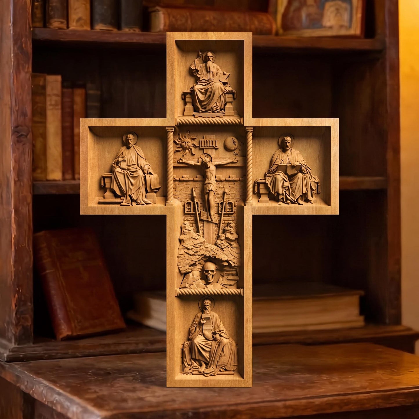 Hand Carved Cross No 13 | Wood Byzantine Greek Christian Wall Art Cretan Holy Carvings