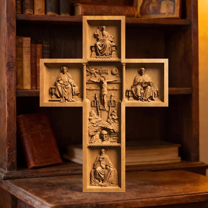 Hand Carved Cross No 13 | Wood Byzantine Greek Christian Wall Art Cretan Holy Carvings