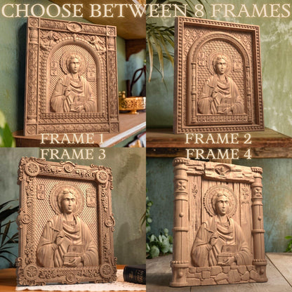 Άγιος Παντελεήμονας Ξυλόγλυπτη Εικόνα.
