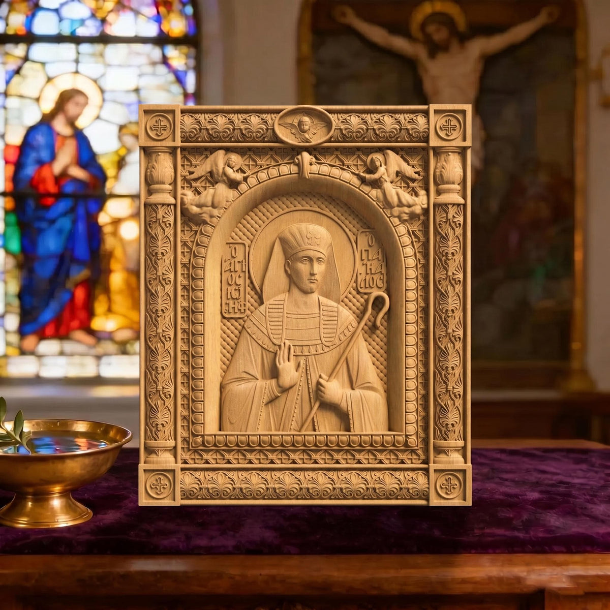 Patriarch Joseph Wooden Carved Handmade Christian Icon | Byzantine Greek Orthodox Home Art Decor