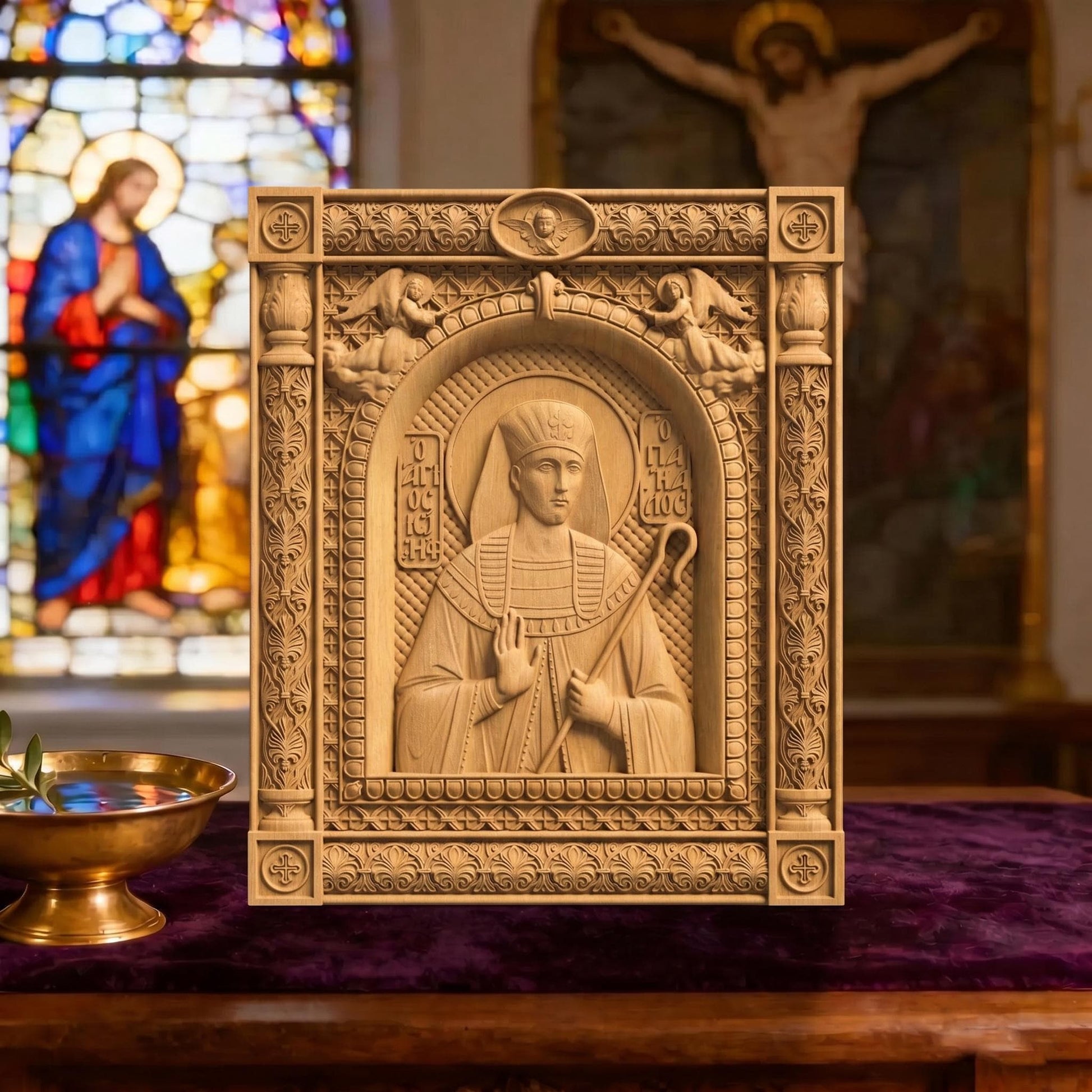 Patriarch Joseph Wooden Carved Handmade Christian Icon | Byzantine Greek Orthodox Home Art Decor