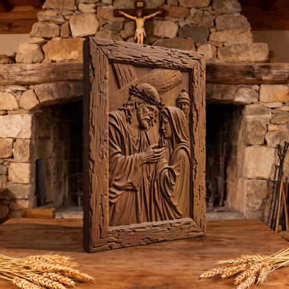 Virgin Mary Supports Jesus Wooden Carved Handmade Christian Icon  Byzantine Greek Orthodox Home Decor Cretan Holy Carvings
