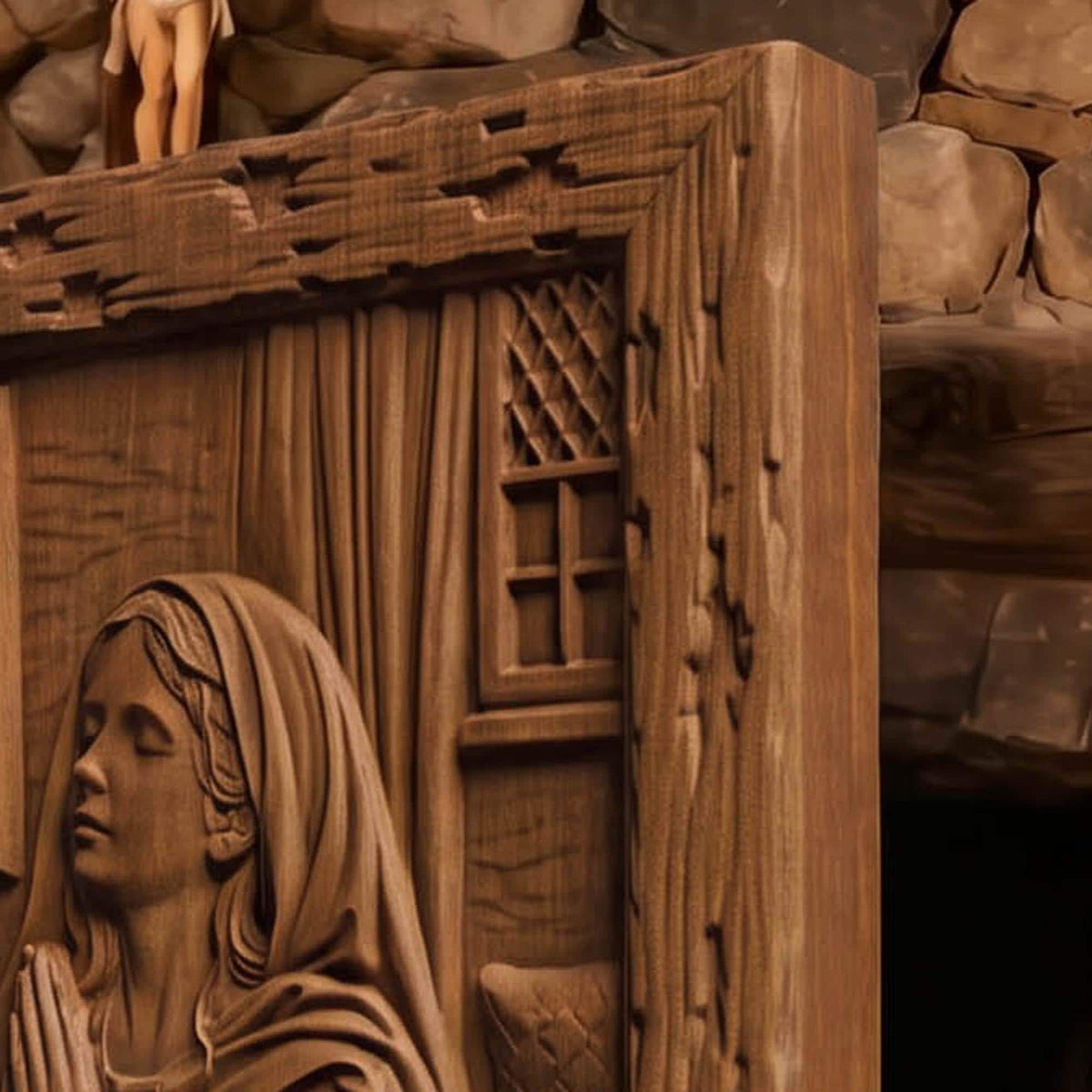 Young Girl Praying to God Wooden Carved Handmade Christian Icon  Byzantine Greek Orthodox Home Decor Cretan Holy Carvings