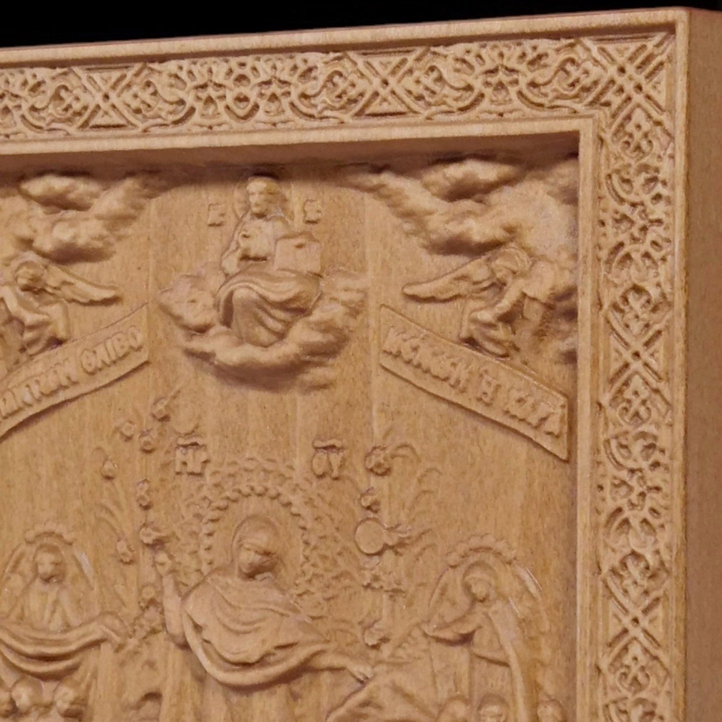 Mother of God Joy of All Who Sorrow Wooden Carved Handmade Christian Icon. Byzantine Greek Orthodox Home Art Decor.