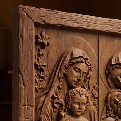Jesus and Mother Mary Wooden Carved Handmade Christian Icon  Byzantine Greek Orthodox Home Decor Cretan Holy Carvings