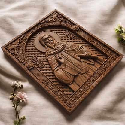 Saint Herman of Alaska Wooden Carved Handmade Christian Icon | Byzantine Greek Orthodox Home Art Decor
