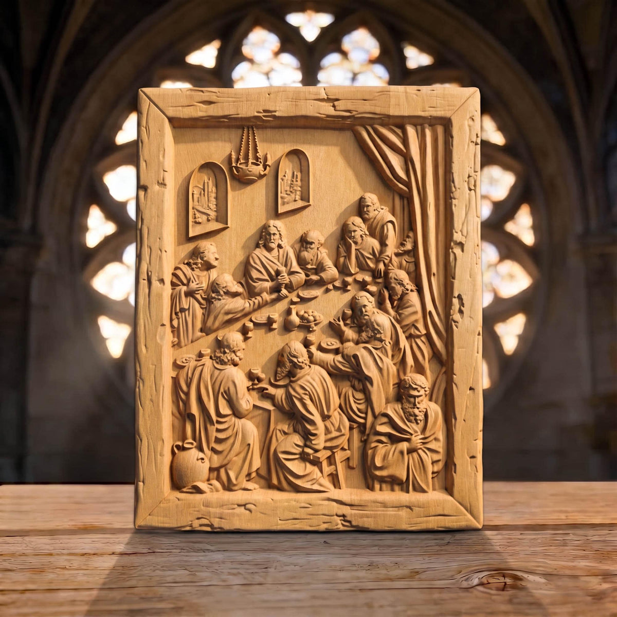 The Last Supper 5 Wooden Carved Handmade Christian Icon  Byzantine Greek Orthodox Home Decor Cretan Holy Carvings
