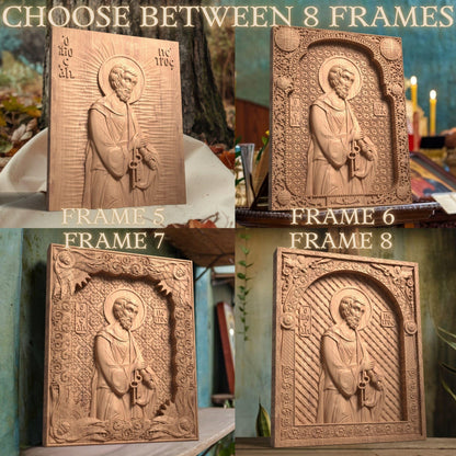 Saint Peter the Apostle Wooden Carved Handmade Christian Icon. Byzantine Greek Orthodox Home Art Decor.