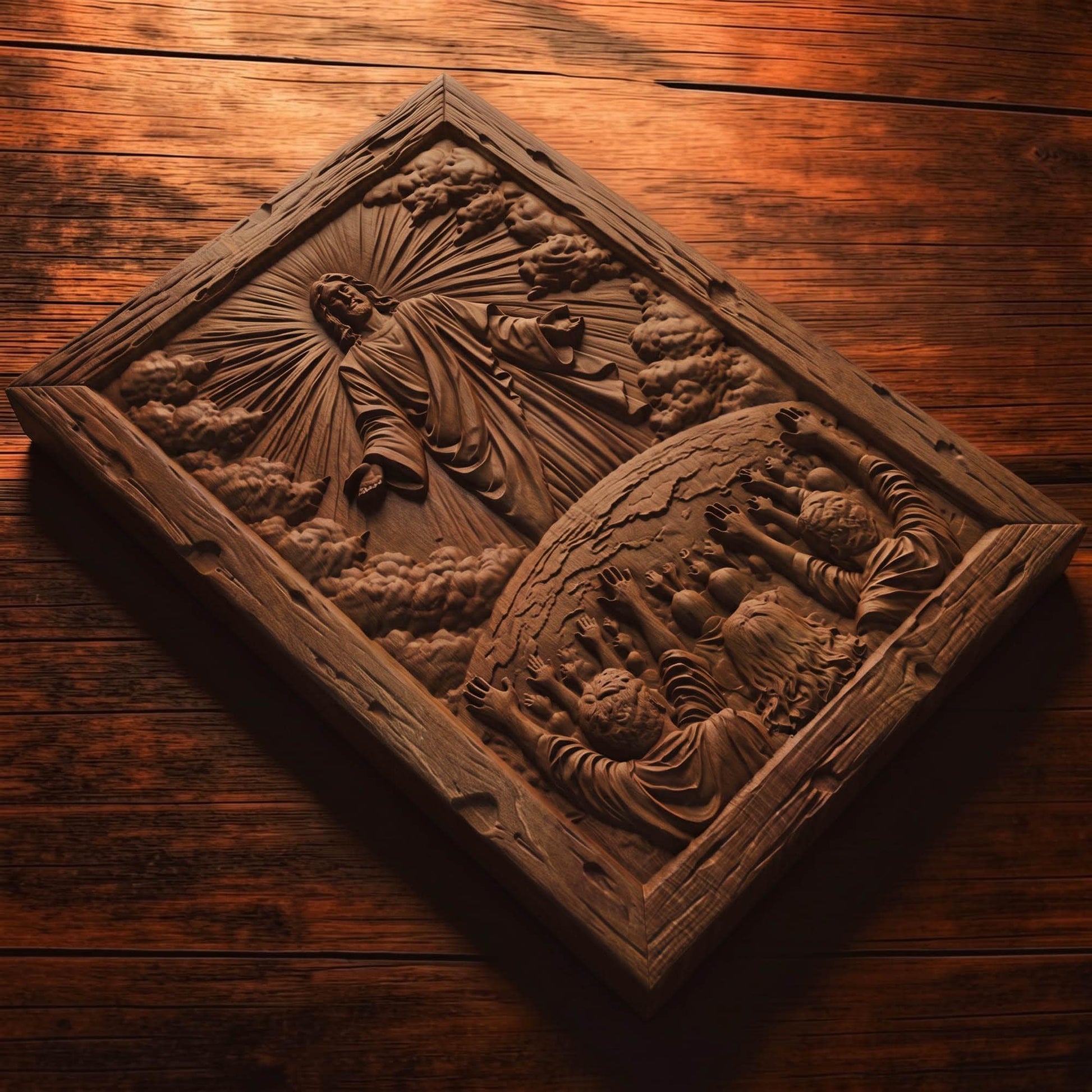 Jesus Blessing the World Wooden Carved Handmade Christian Icon  Byzantine Greek Orthodox Home Decor Cretan Holy Carvings