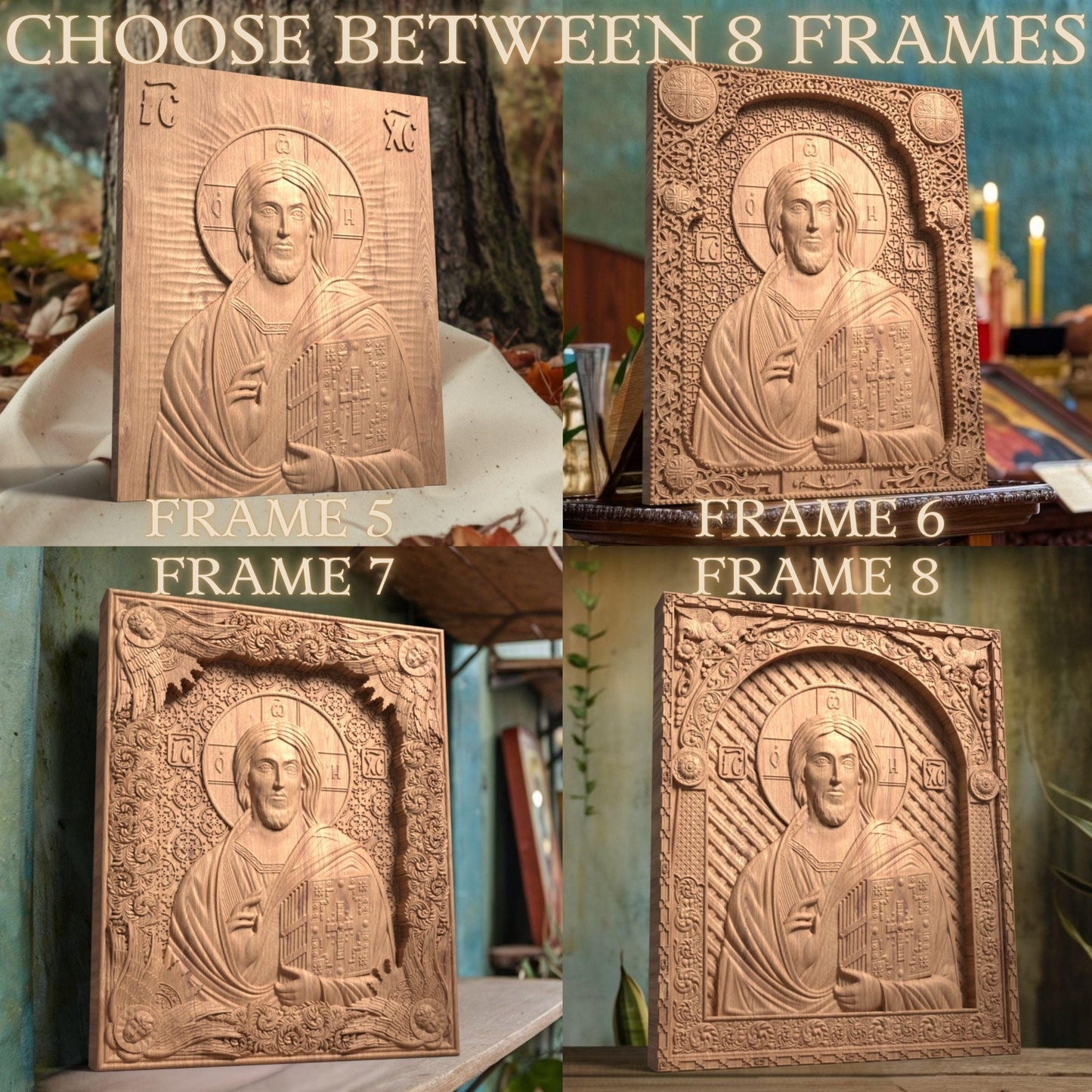 Christ Pantocrator of Sinai Wooden Carved Handmade Christian Icon. Byzantine Greek Orthodox Home Decor.