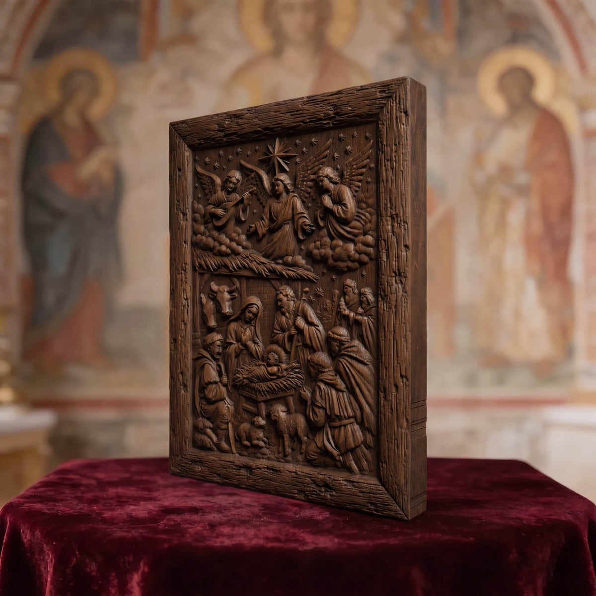 The Birth of Jesus Christ and the Shepherds Wooden Carved Handmade Christian Icon  Byzantine Greek Orthodox Home Decor Cretan Holy Carvings