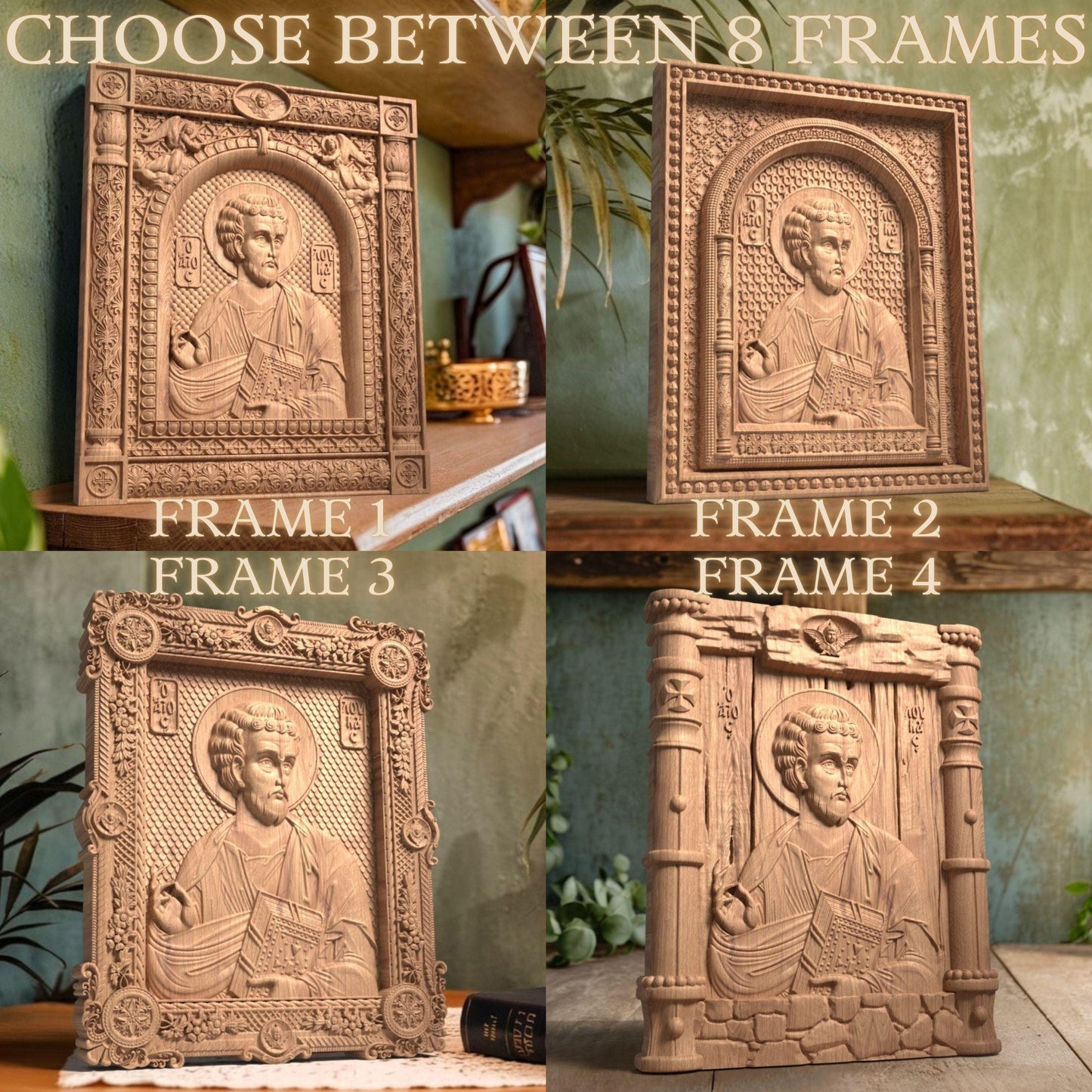 Luke the Evangelist Wooden Carved Handmade Christian Icon. Byzantine Greek Orthodox Home Art Decor.