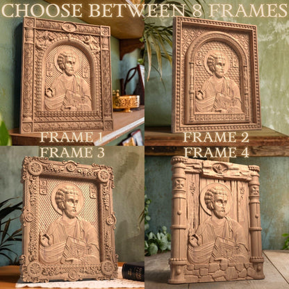Luke the Evangelist Wooden Carved Handmade Christian Icon. Byzantine Greek Orthodox Home Art Decor.