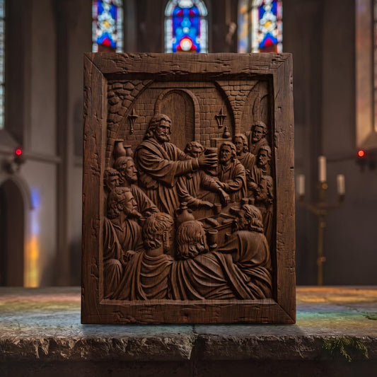 Jesus Christ Blesses the Wine Wooden Carved Handmade Christian Icon  Byzantine Greek Orthodox Home Decor Cretan Holy Carvings