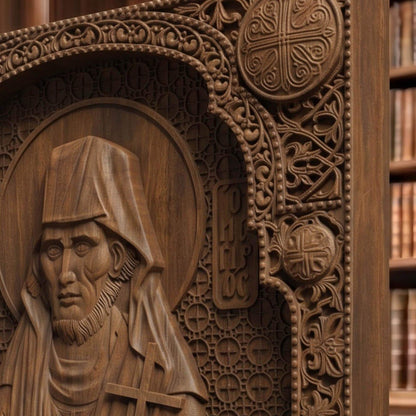 Saint Nikephoros the Leper Patron of Infectious Diseases Wooden Carved Handmade Christian Icon | Byzantine Greek Orthodox Home Art Decor