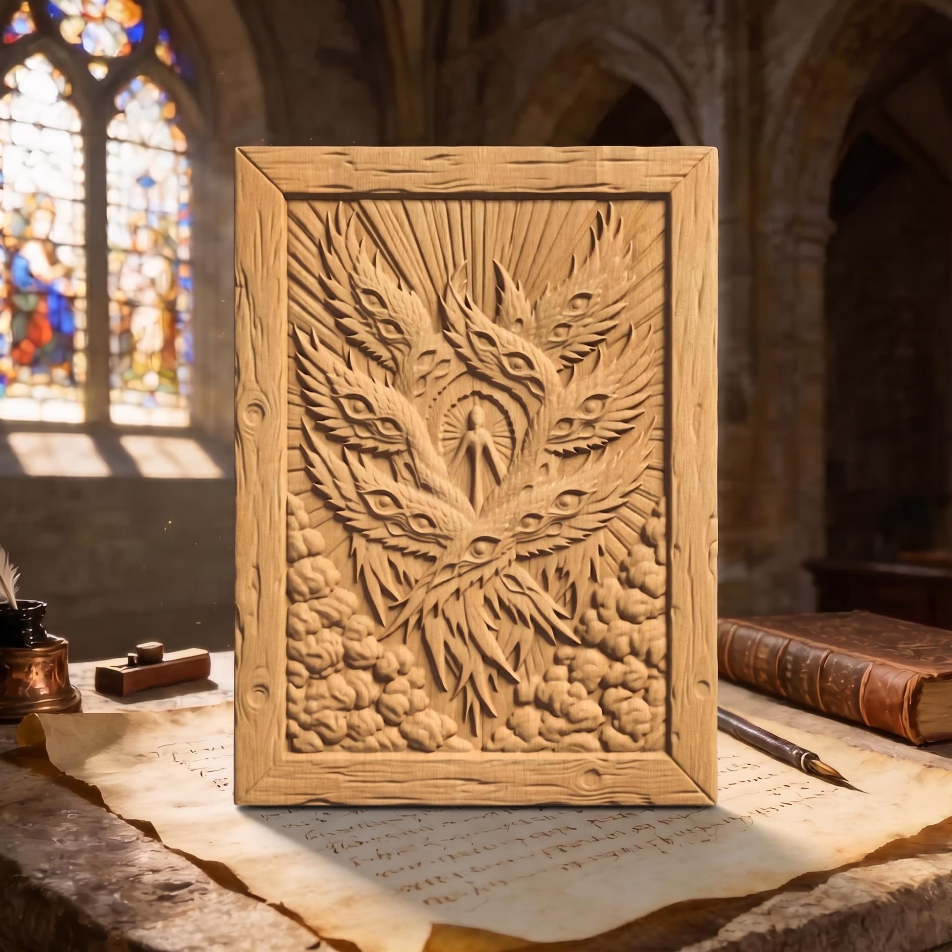 Seraphim Wooden Carved Handmade Christian Icon  Byzantine Greek Orthodox Home Decor Cretan Holy Carvings