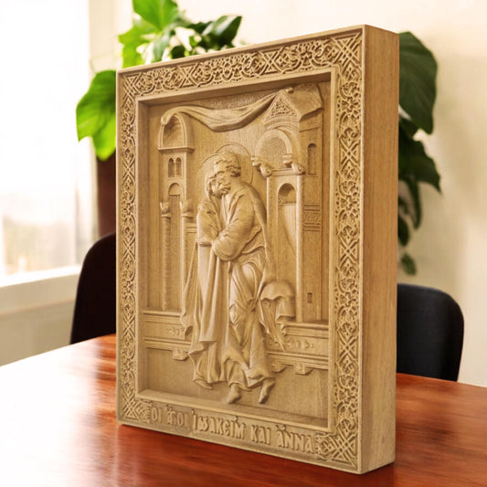 Saints Joachim and Anne Wooden Carved Handcrafted Christian Religious Icon. Byzantine Home Wall Art Decor Gift. Orthodox Greek Sculpture.