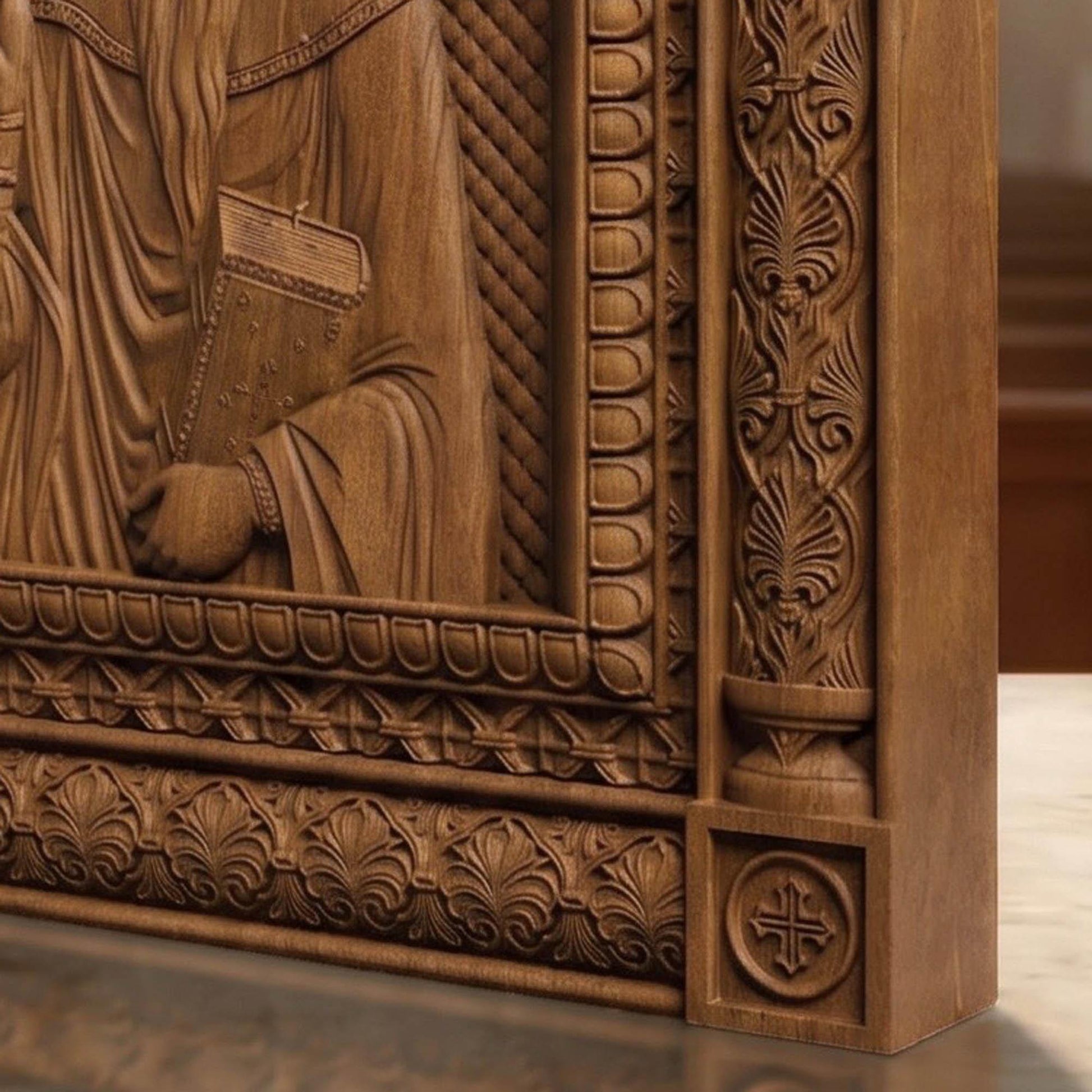 Saint Charalambos Wooden Carved Handmade Christian Icon | Byzantine Greek Orthodox Home Art Decor