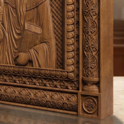 Saint Charalambos Wooden Carved Handmade Christian Icon | Byzantine Greek Orthodox Home Art Decor