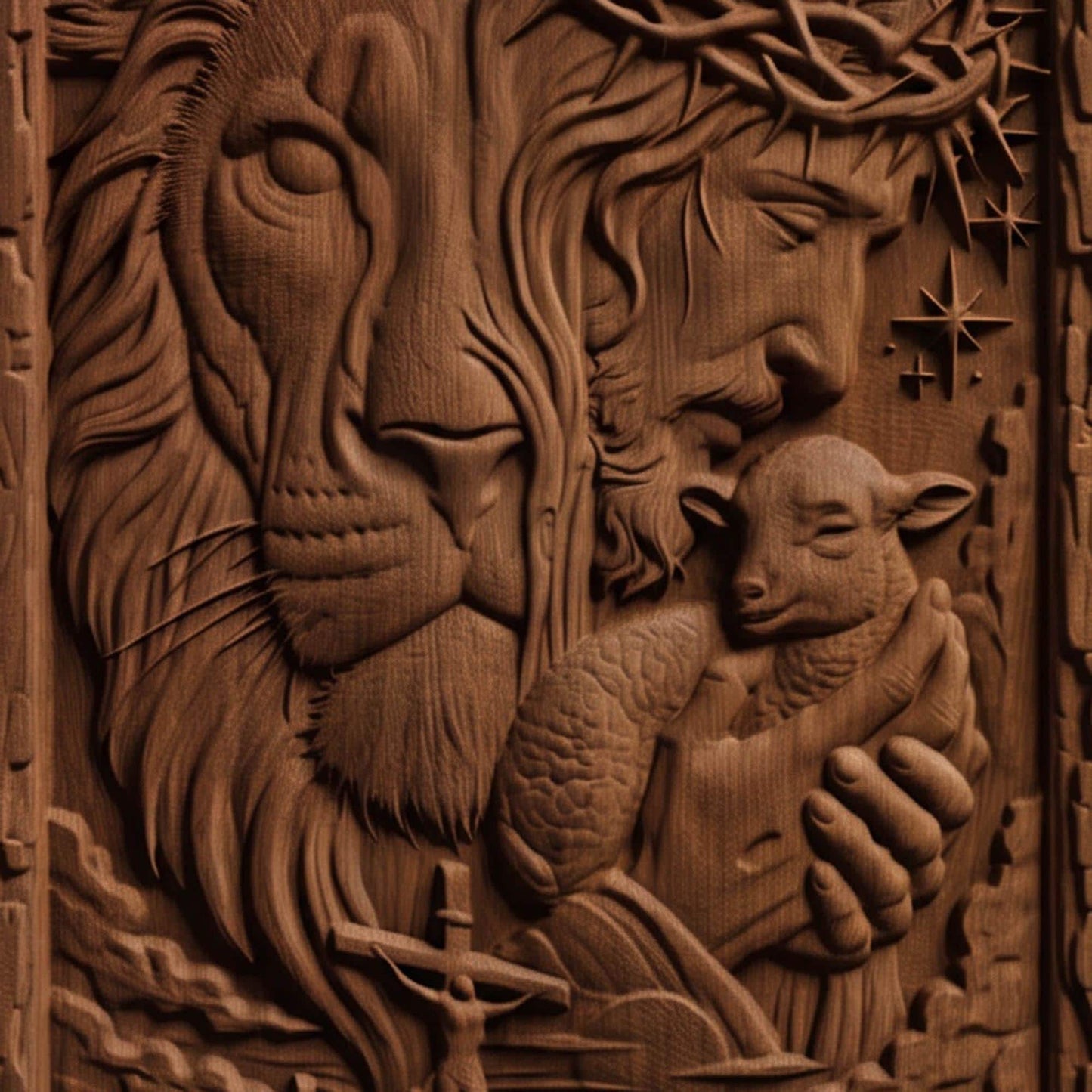 Jesus Christ the Lion Wooden Carved Handmade Christian Icon  Byzantine Greek Orthodox Home Art Decor Cretan Holy Carvings