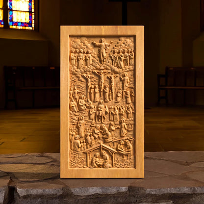 Jesus Christ Life Wooden Carved Handmade Christian Icon  Byzantine Greek Orthodox Home Art Decor Cretan Holy Carvings