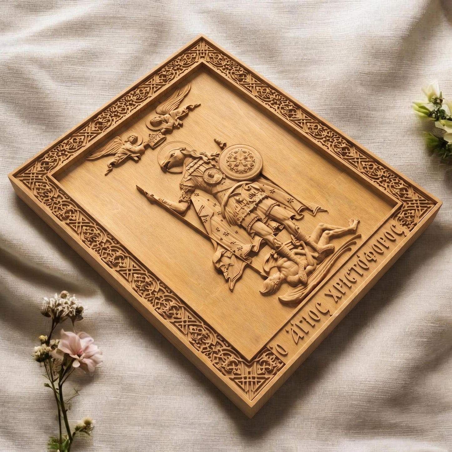 Saint Christopher the Dog Head Wooden Carved Handmade Christian Icon. Byzantine Greek Orthodox Home Decor.