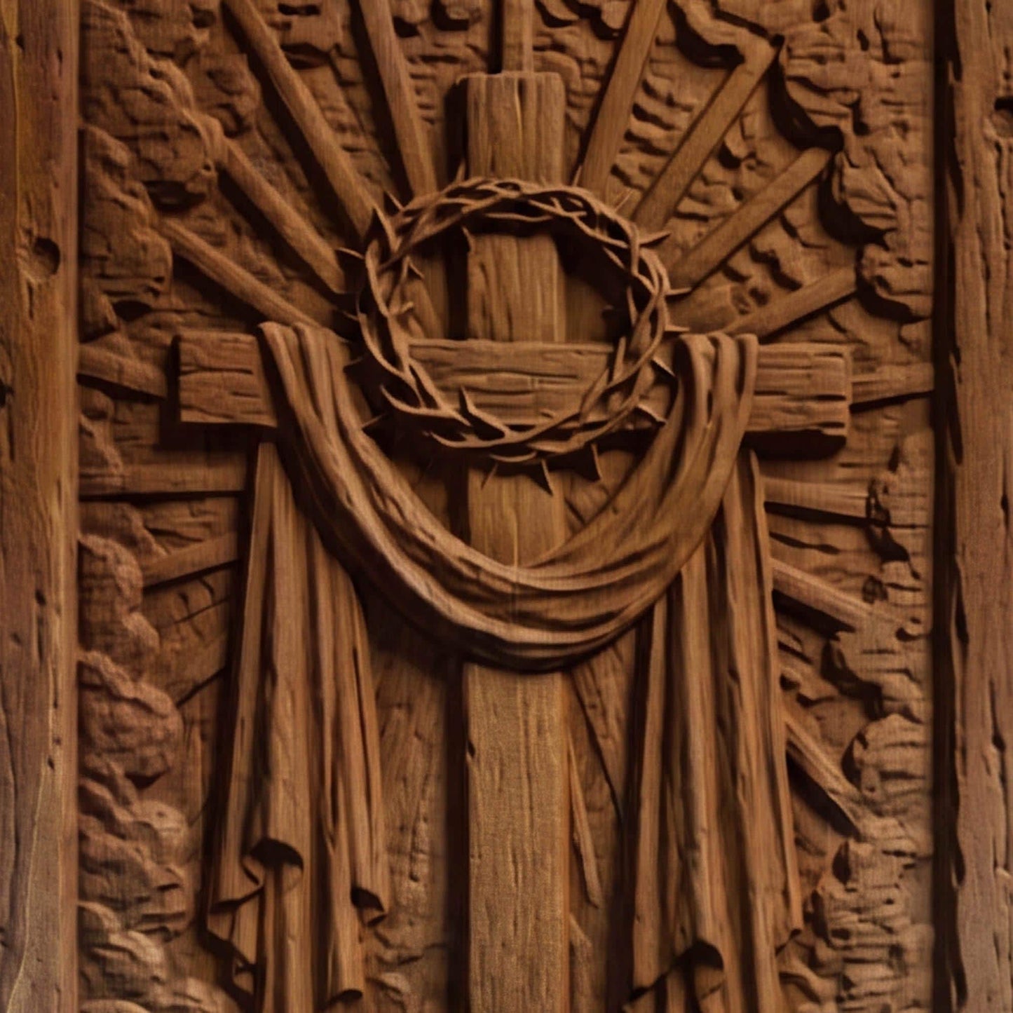 Jesus Christ Cross and Crown of Thorns Wooden Carved Handmade Christian Icon  Byzantine Greek Orthodox Home Art Decor Cretan Holy Carvings