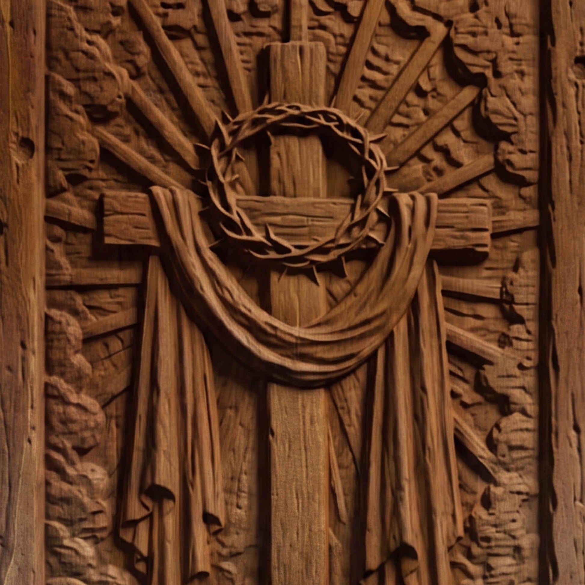 Jesus Christ Cross and Crown of Thorns Wooden Carved Handmade Christian Icon  Byzantine Greek Orthodox Home Art Decor Cretan Holy Carvings