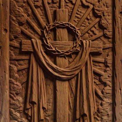 Jesus Christ Cross and Crown of Thorns Wooden Carved Handmade Christian Icon  Byzantine Greek Orthodox Home Art Decor Cretan Holy Carvings