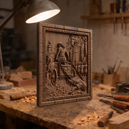 Achilles Dragging Hector of Troy from Ancient Greek Mythology 3D Wooden Bas Relief Panel Art Sculptural Gift Idea Cretan Holy Carvings