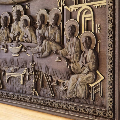 Last Supper Wooden Carved Handmade Christian Icon | Byzantine Greek Orthodox Home Art Decor