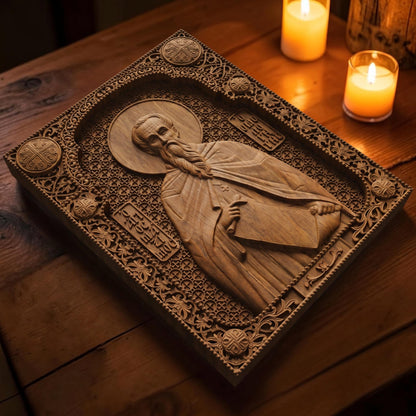 Saint Gregory the Confessor Wooden Carved Handmade Christian Icon | Byzantine Greek Orthodox Home Art Decor
