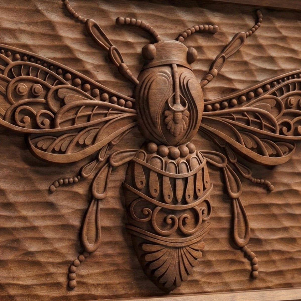 Bee Tribal Framed Bas Relief | Wooden Bee Carving | Sculptural Gift Idea