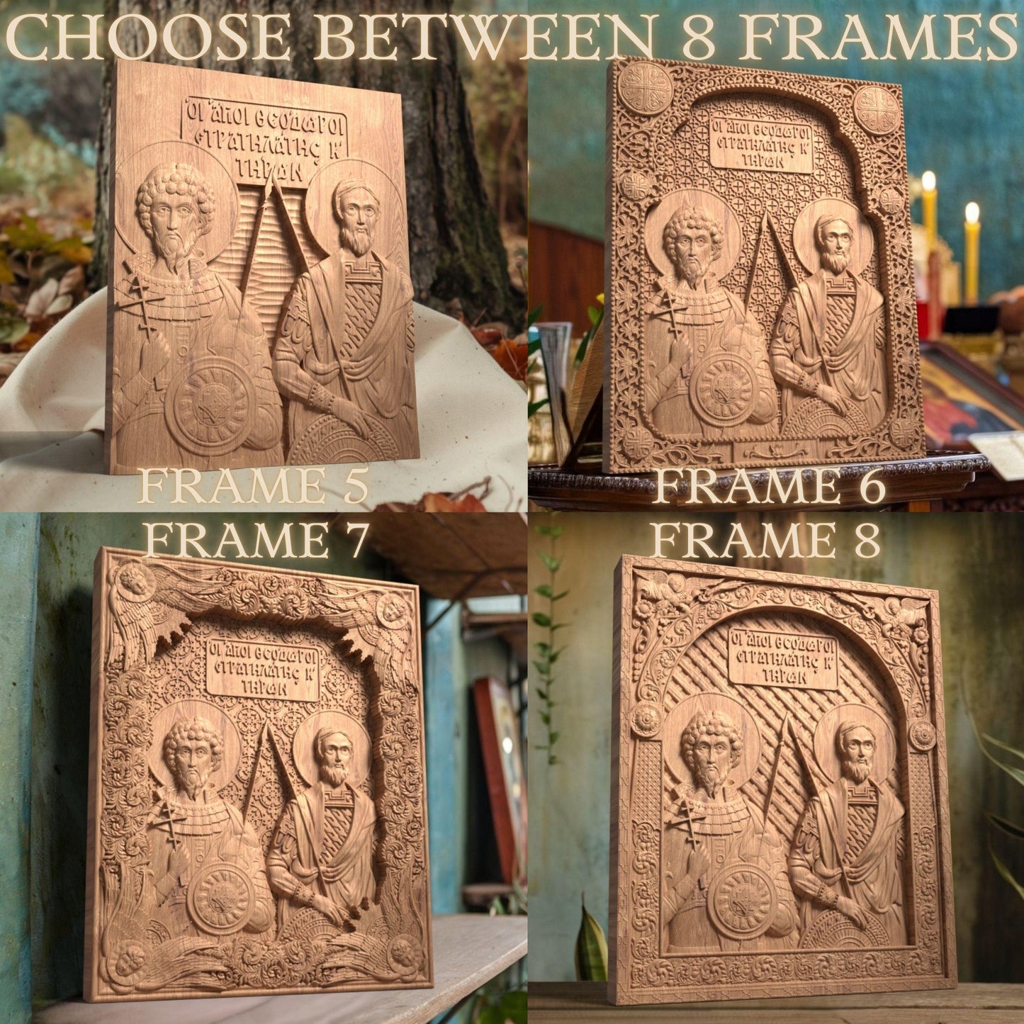 Άγιοι Θεόδωροι Τύρων και Στρατηλάτης Ξυλόγλυπτη Εικόνα.