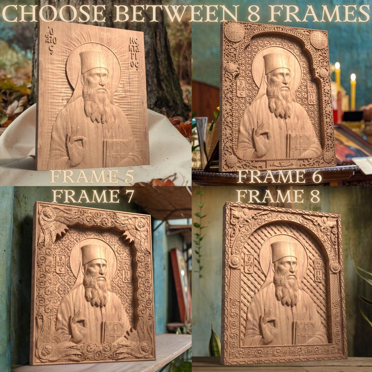 Άγιος Νεκτάριος Αιγίνης Ξυλόγλυπτη Εικόνα.