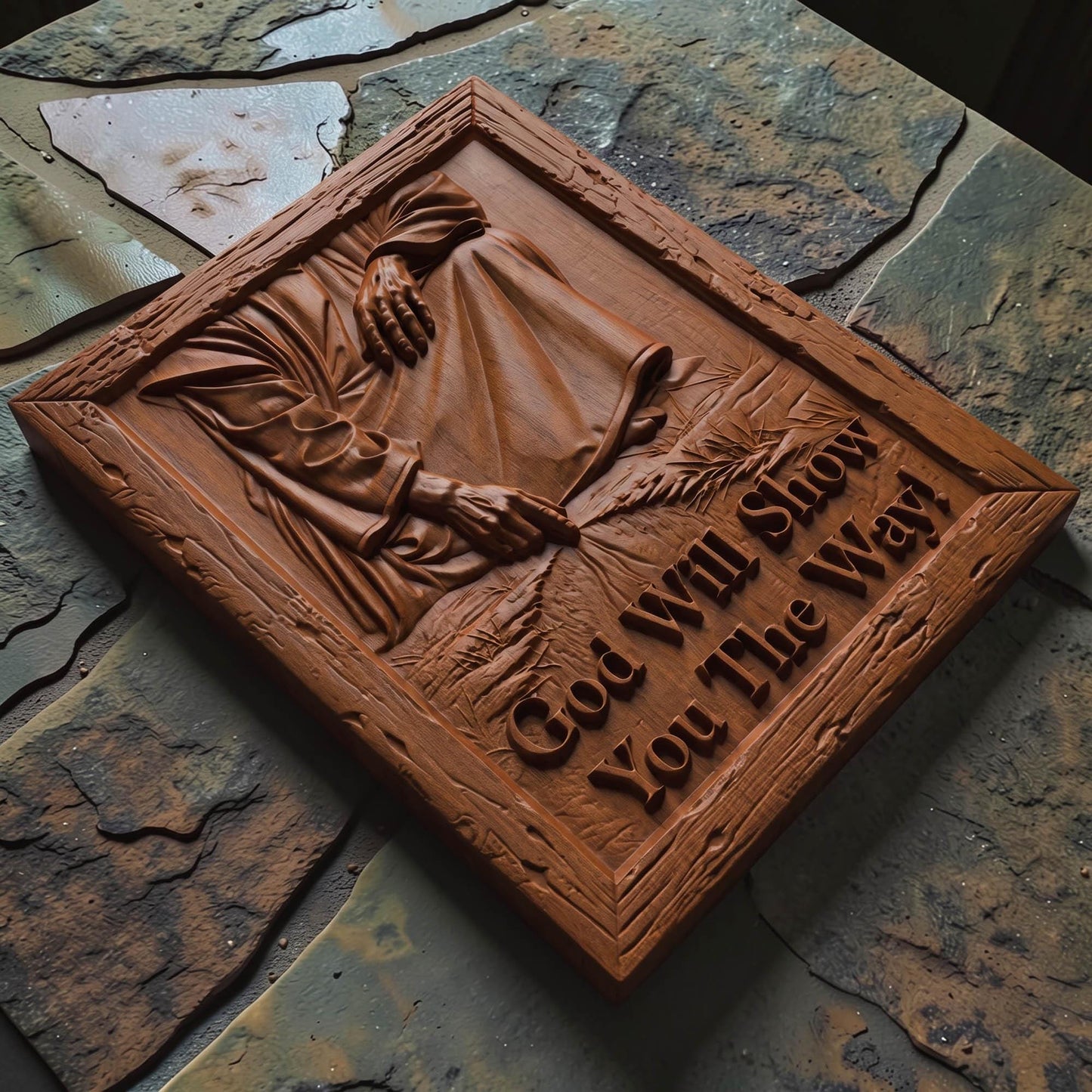 God Will Show You The Way Wooden Carved Handmade Christian Icon  Byzantine Greek Orthodox Home Art Decor Cretan Holy Carvings