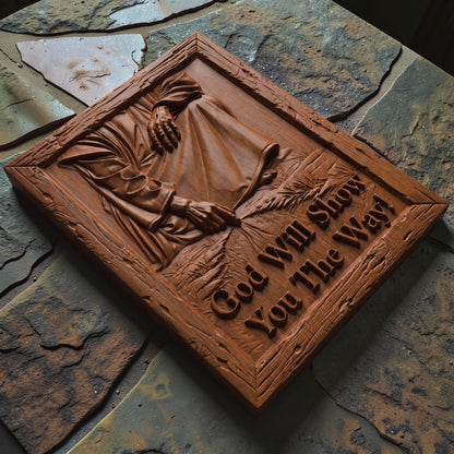 God Will Show You The Way Wooden Carved Handmade Christian Icon  Byzantine Greek Orthodox Home Art Decor Cretan Holy Carvings