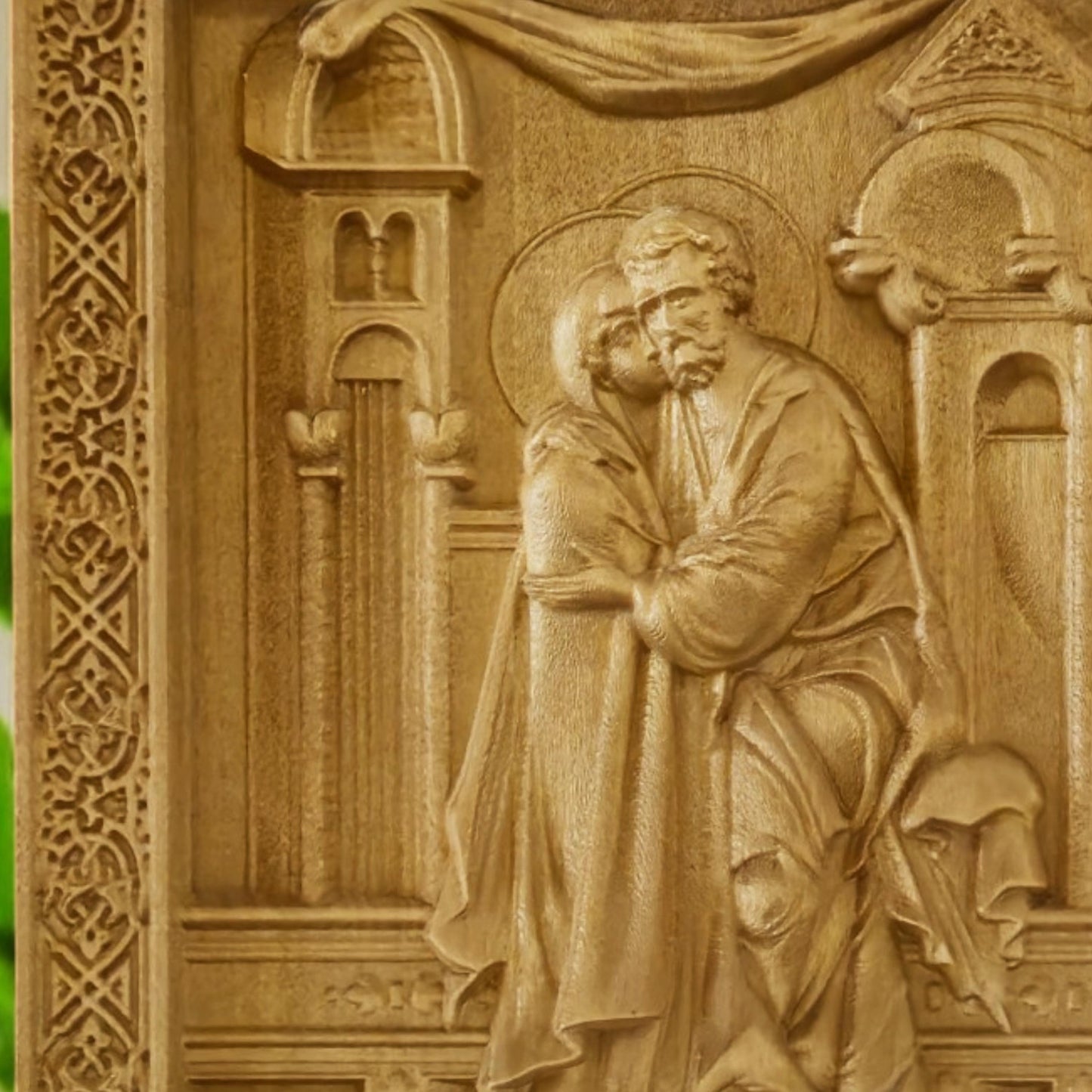 Saints Joachim and Anne Wooden Carved Handcrafted Christian Religious Icon. Byzantine Home Wall Art Decor Gift. Orthodox Greek Sculpture.