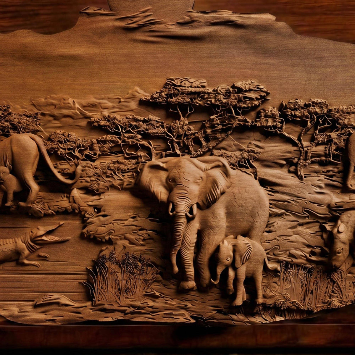 African Nature Scene Wooden Bas Relief | Wood Panel Art | Sculptural Gift Idea