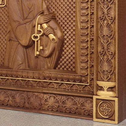 Saint Peter the Apostle Wooden Carved Handmade Christian Icon. Byzantine Greek Orthodox Home Art Decor.