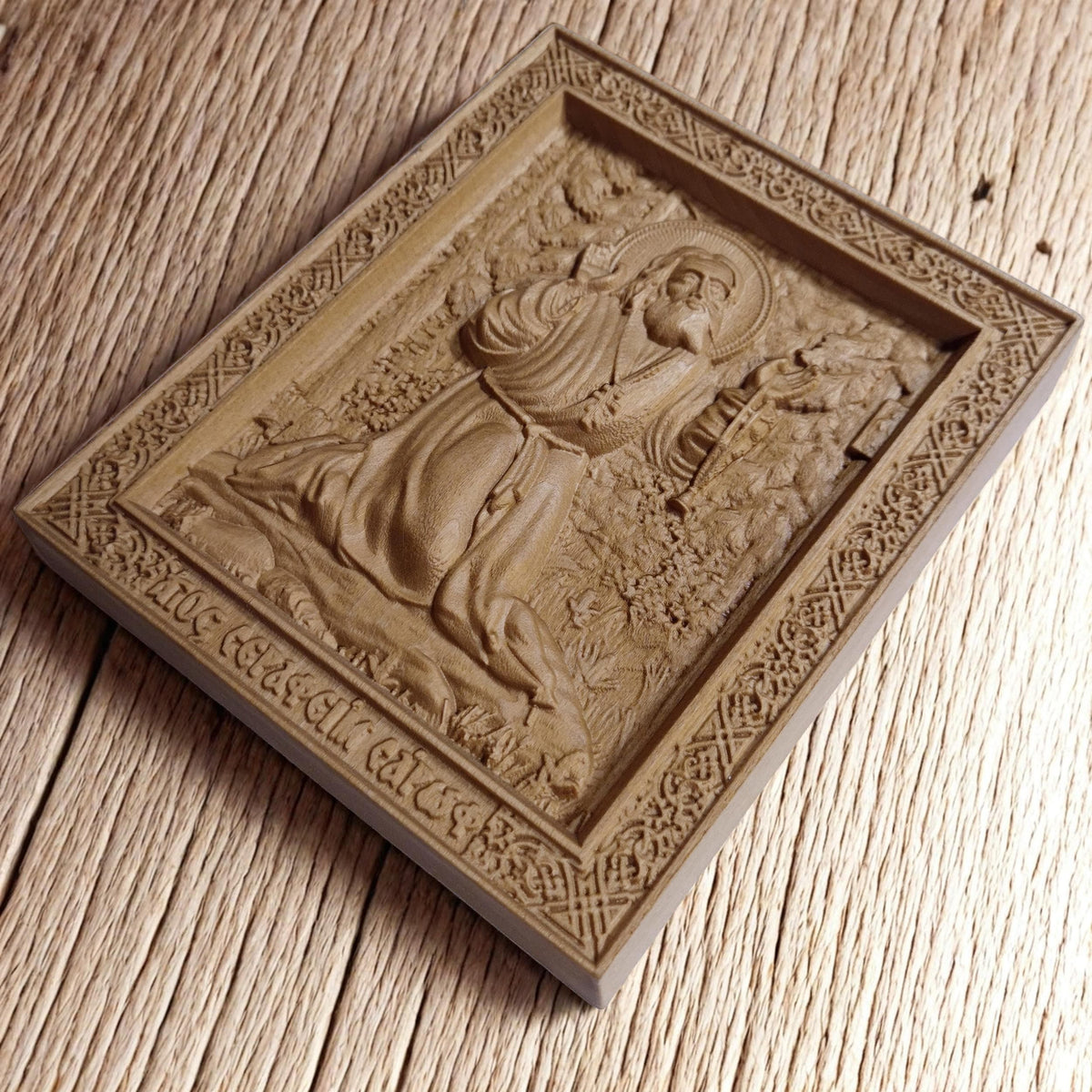 Saint Seraphim of Sarov Wooden Carved Handmade Christian Icon. Byzantine Greek Orthodox Home Decor.