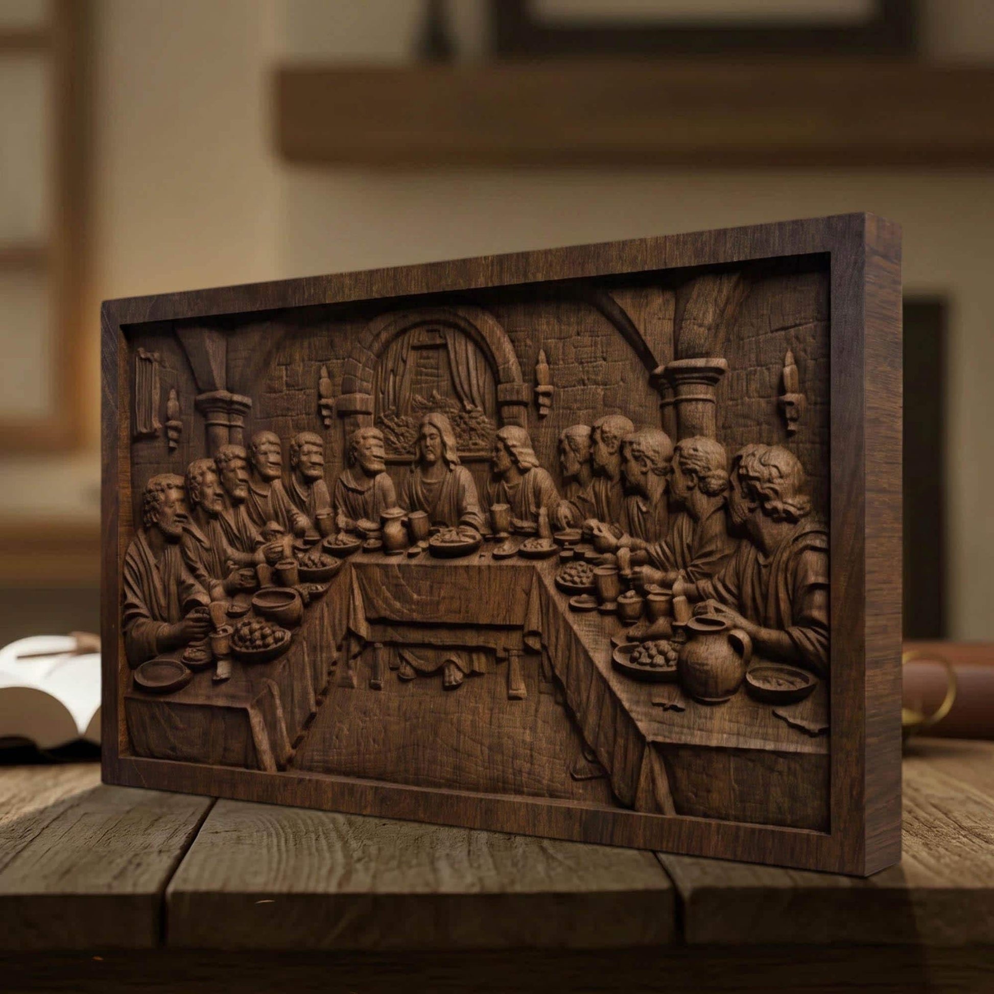 The Last Supper Simple Frame Wooden Carved Handmade Christian Icon  Byzantine Greek Orthodox Home Decor Cretan Holy Carvings