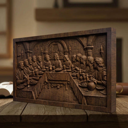 The Last Supper Simple Frame Wooden Carved Handmade Christian Icon  Byzantine Greek Orthodox Home Decor Cretan Holy Carvings