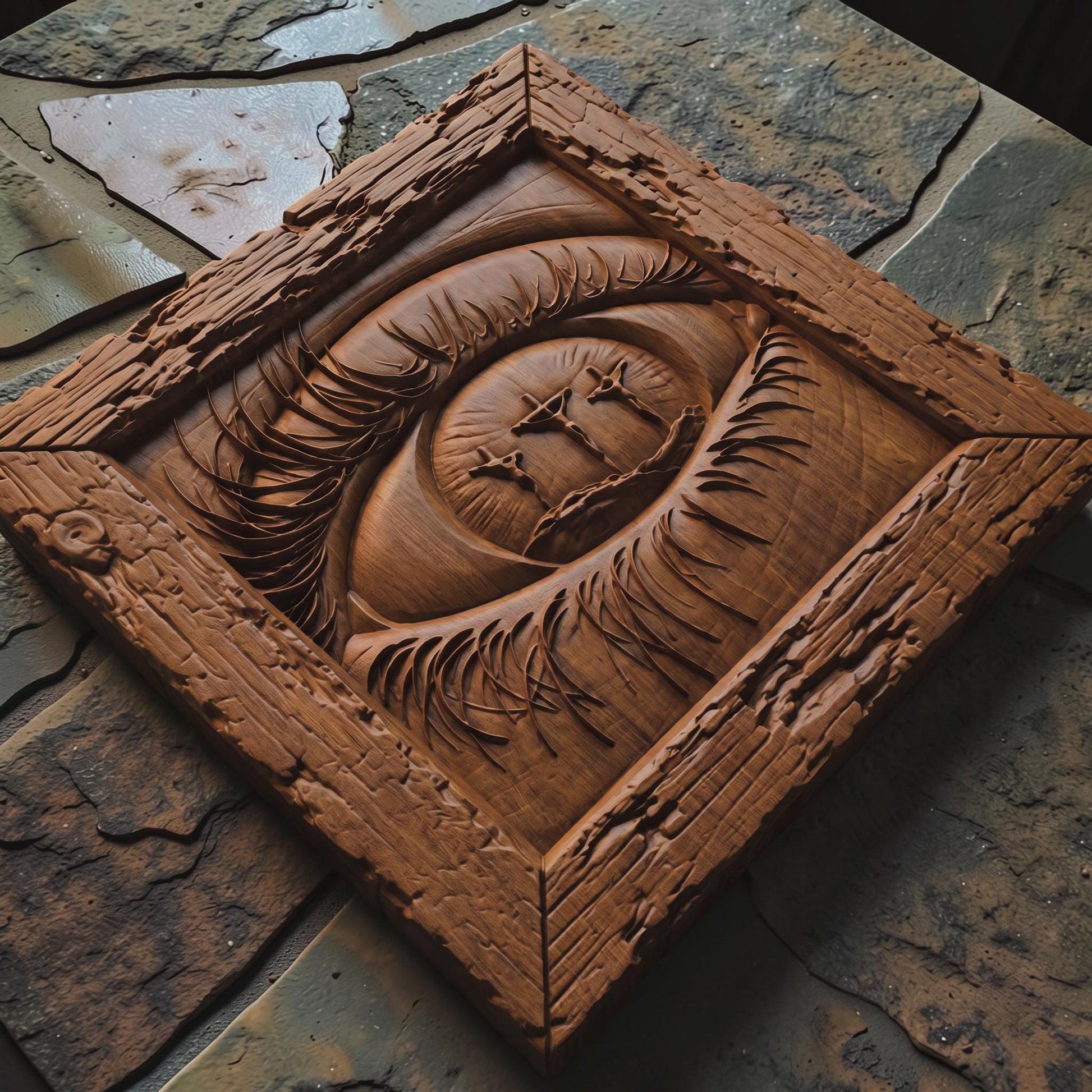 Eye Looking at God Wooden Carved Handmade Christian Icon  Byzantine Greek Orthodox Home Art Decor Cretan Holy Carvings