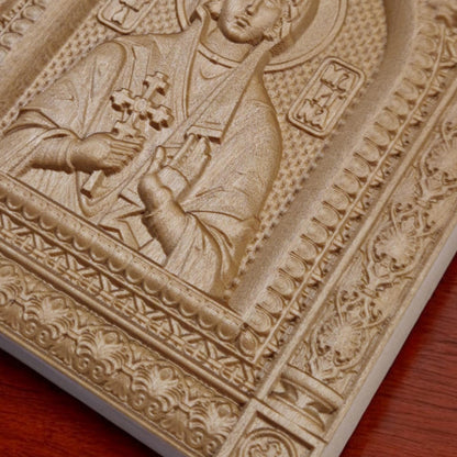 Saint Marina Wooden Carved Handmade Christian Icon. Byzantine Greek Orthodox Home Art Decor.