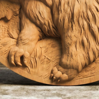 Bear in Plate Framed Bas Relief | Wooden Bear Carving | Sculptural Gift Idea