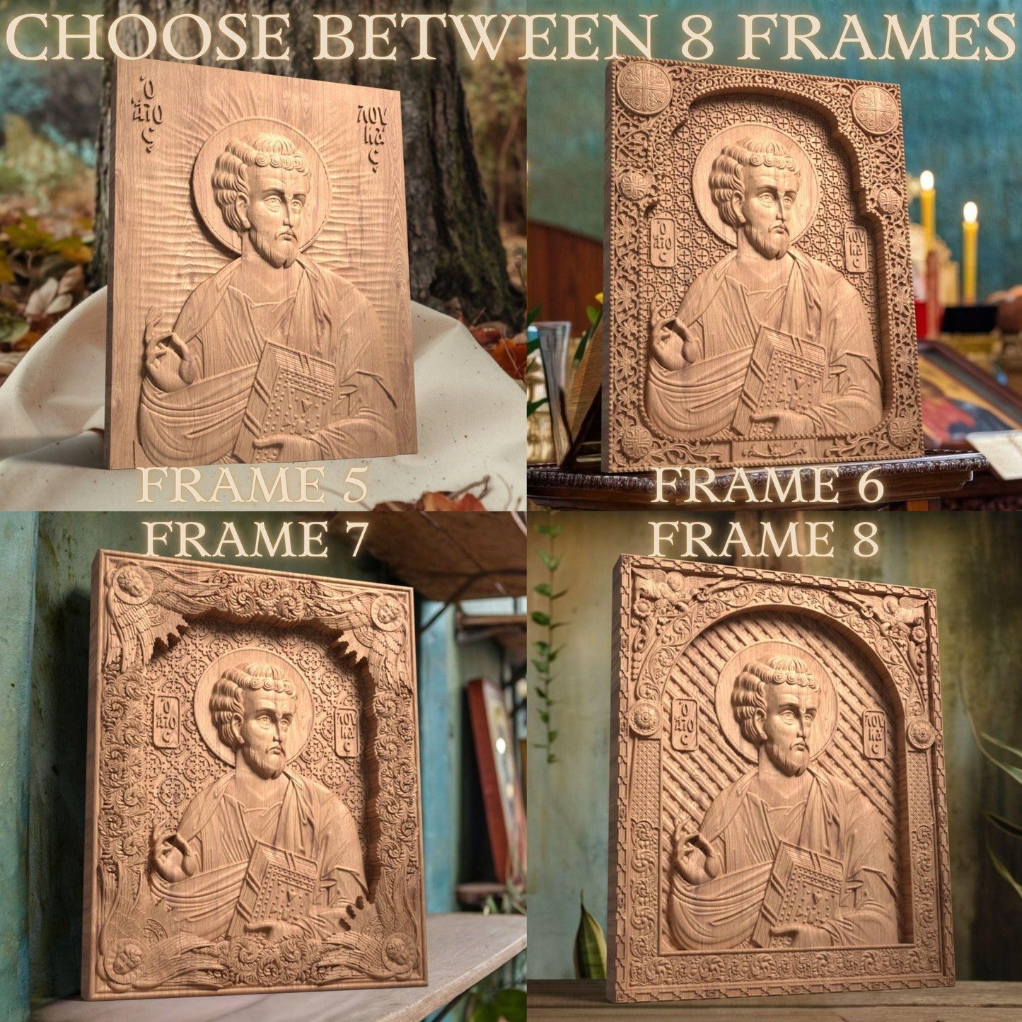 Luke the Evangelist Wooden Carved Handmade Christian Icon. Byzantine Greek Orthodox Home Art Decor.