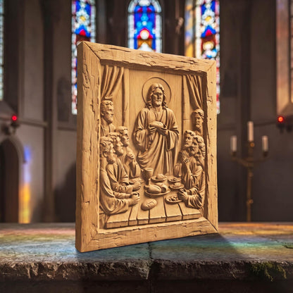 Jesus Christ Blesses the Bread Rustic Frame Wooden Carved Handmade Christian Icon  Byzantine Greek Orthodox Home Decor Cretan Holy Carvings
