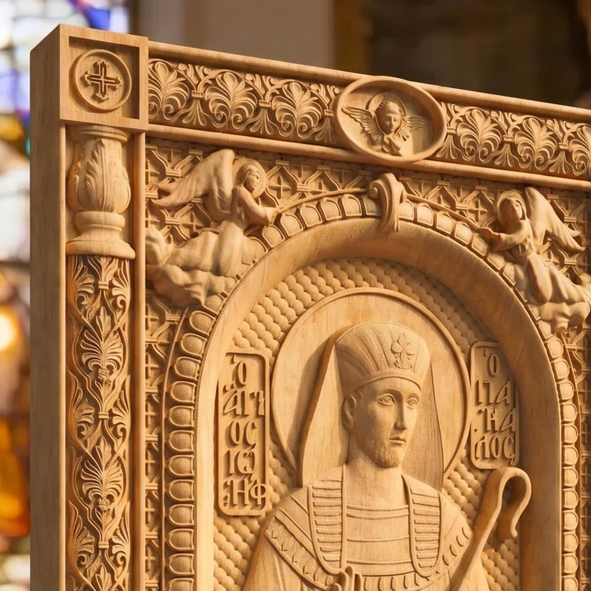 Patriarch Joseph Wooden Carved Handmade Christian Icon | Byzantine Greek Orthodox Home Art Decor